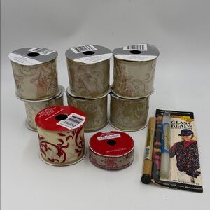 Elegant Ribbon Set - Cream and Gold & Glass Beads for Art & Crafts